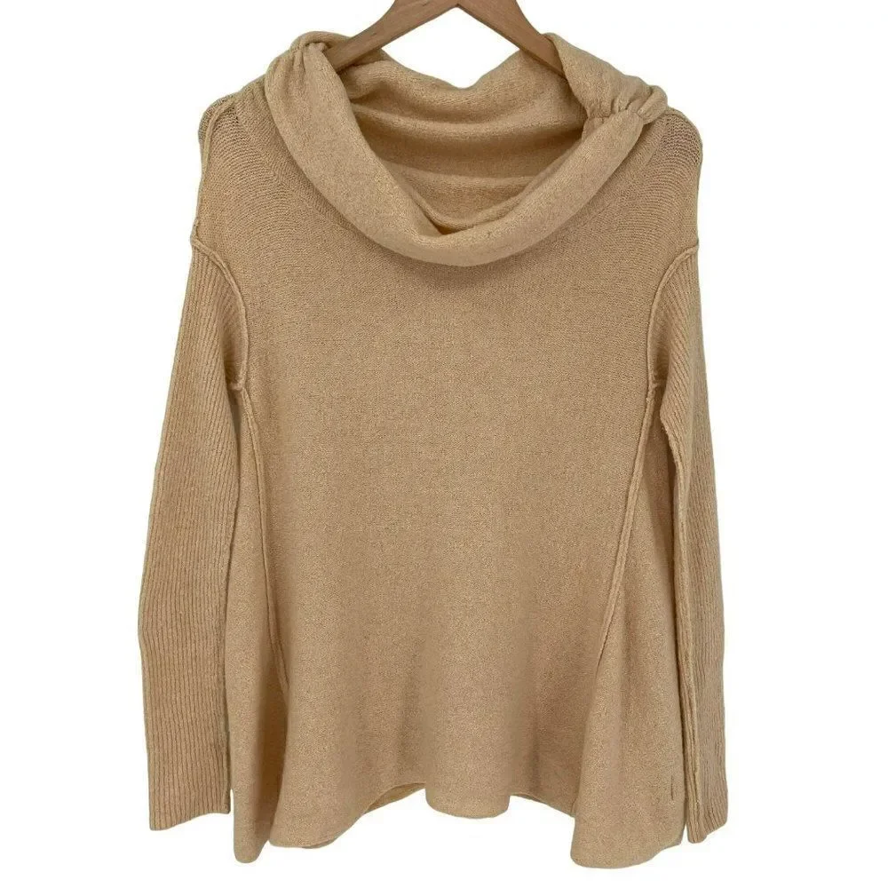 Free People Strawberry Fields Sweater Cowl Neck Swingy Soft Cream Women Small‎